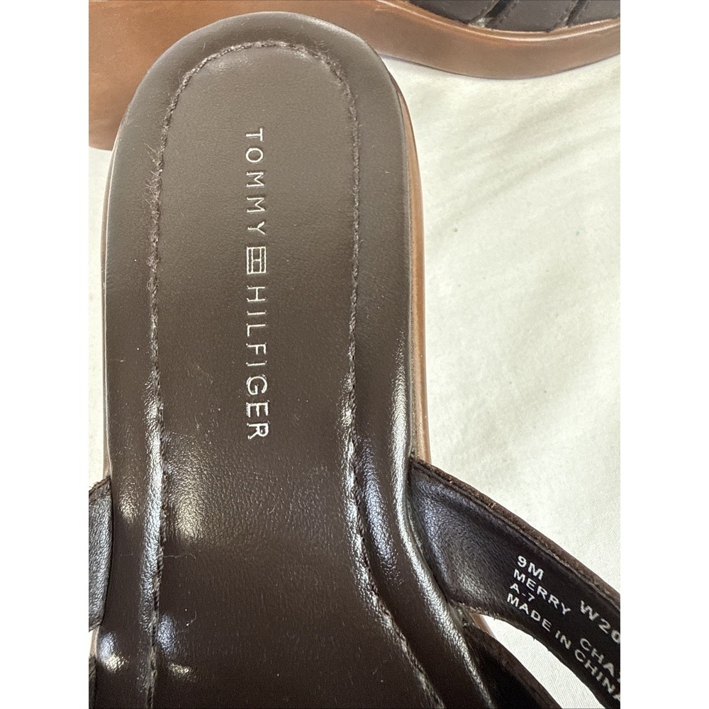 Tommy Hilfiger "Merry" Brown Leather Woven Wedge Sandals - Women's Size 9M - Picture 6 of 11